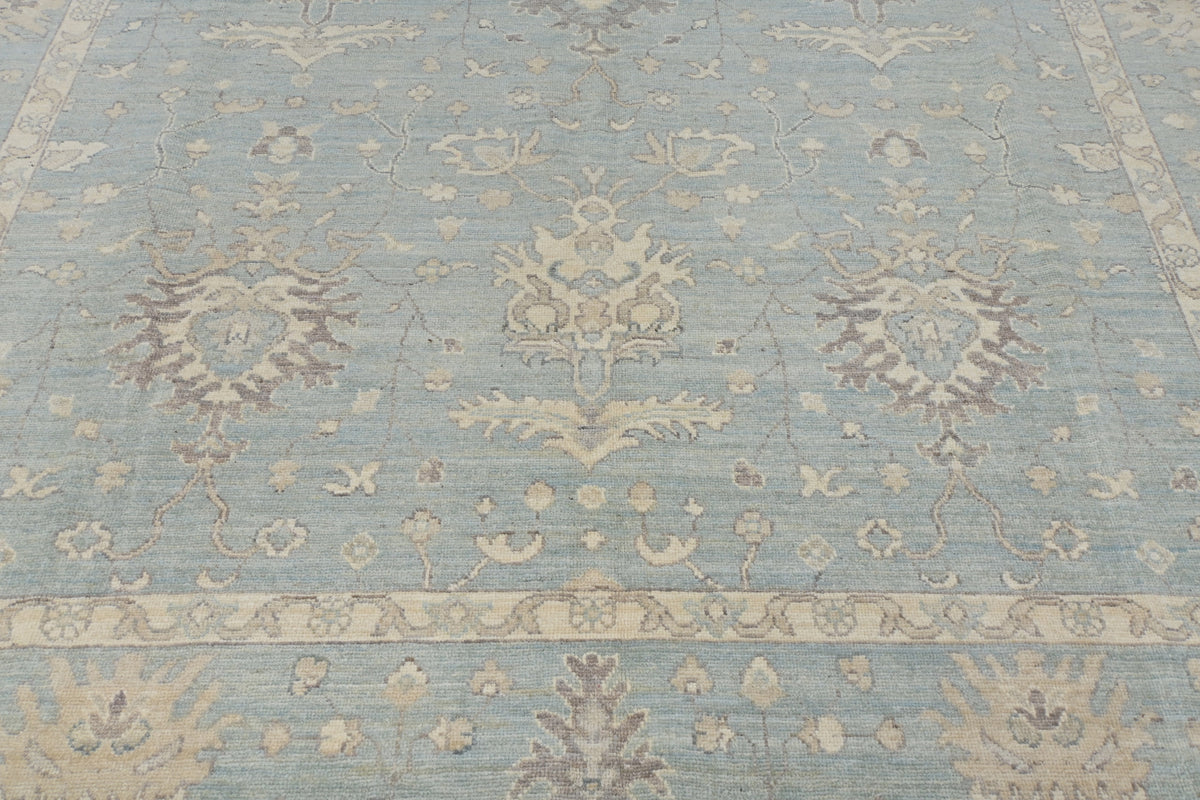 8x11 Muted Blue Chobi Afghan Hand Knotted Floral Wool Area Rug