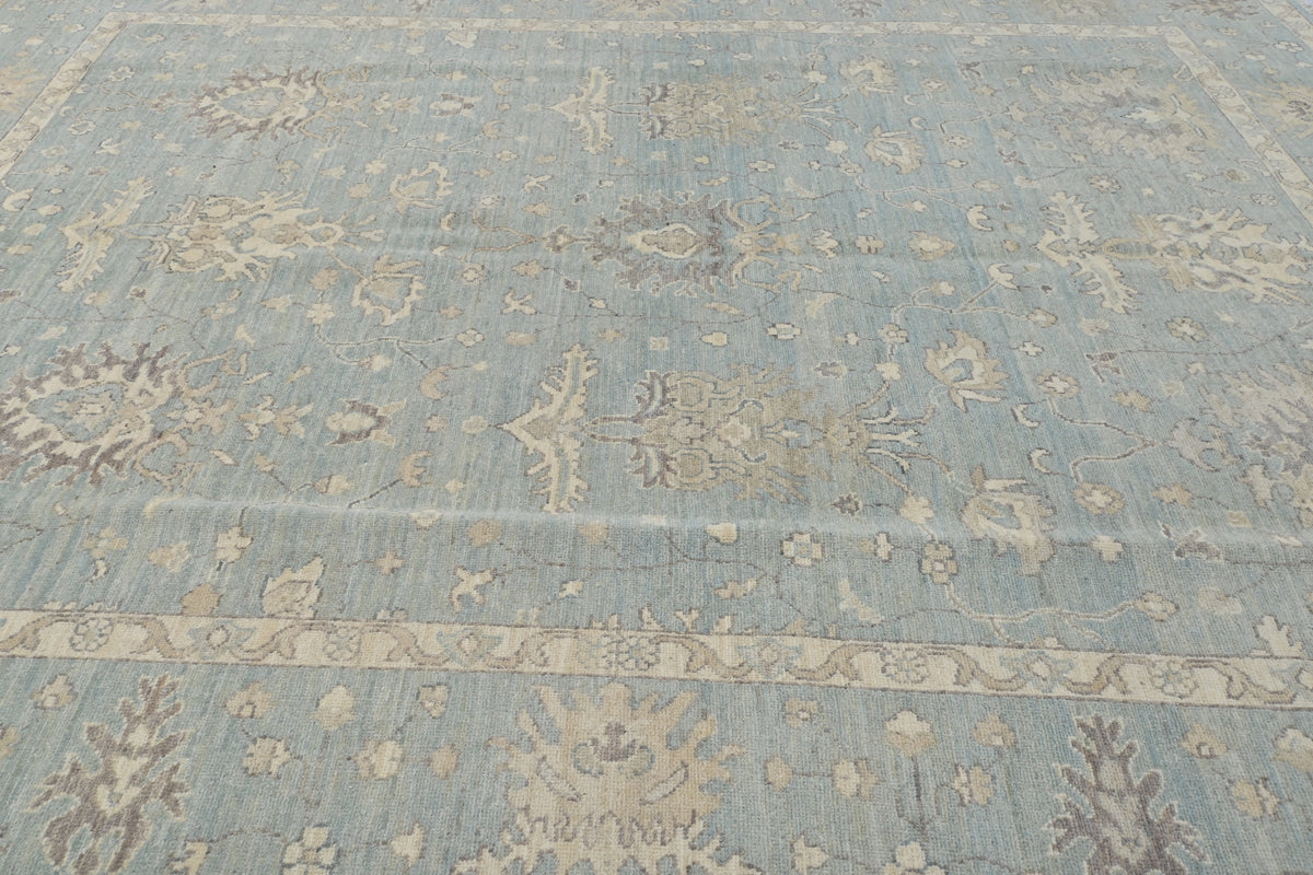 8x11 Muted Blue Chobi Afghan Hand Knotted Floral Wool Area Rug