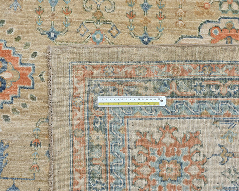 10x14 Ft Golden Brown Kazak Afghan Hand Knotted Geometric Wool Area Rug