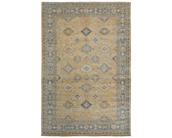 10x14 Kazak Brown Afghan Hand Knotted Geometric Wool Area Rug