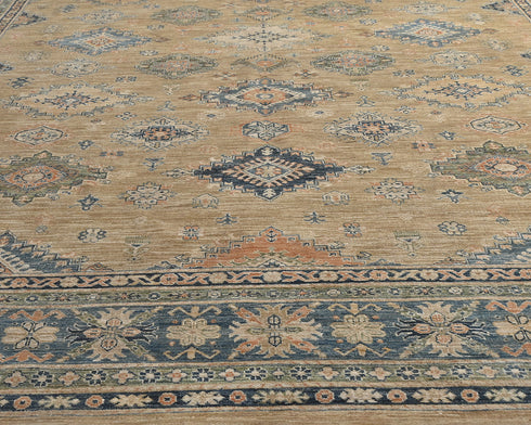 Alfombra de lana geométrica anudada a mano, color marrón kazajo, de 10 x 14 pulgadas