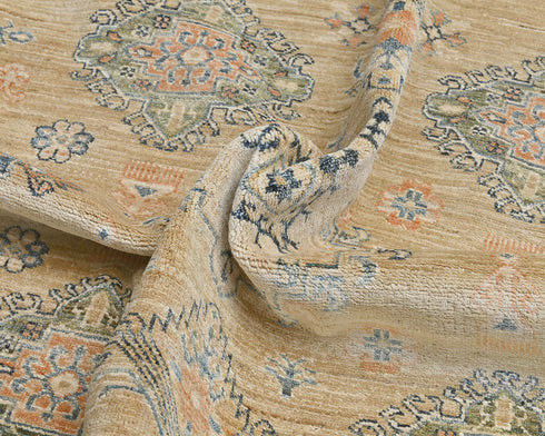 Alfombra de lana geométrica anudada a mano, color marrón kazajo, de 10 x 14 pulgadas