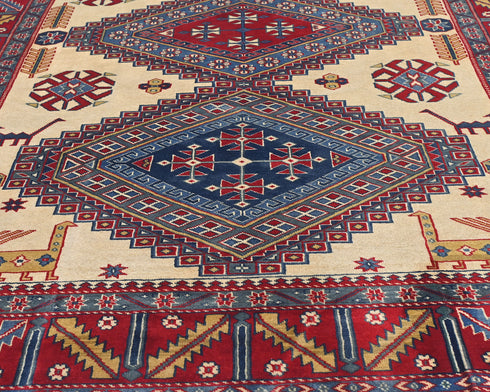 5x7 Beige Shirvan Afghan Hand Knotted Geometric Wool Area Rug