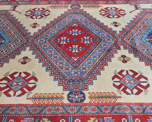 5x7 Beige Shirvan Afghan Hand Knotted Geometric Wool Area Rug