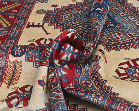 5x7 Beige Shirvan Afghan Hand Knotted Geometric Wool Area Rug