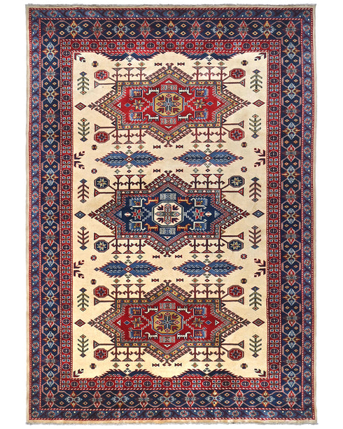 6x8 Beige Shirvan Afghan Hand Knotted Geometric Wool Area Rug