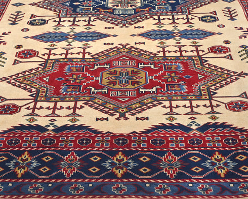 6x8 Beige Shirvan Afghan Hand Knotted Geometric Wool Area Rug