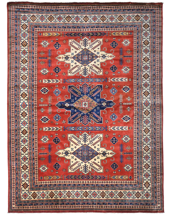 8x11 Ft Red Shirvan Afghan Hand Knotted Geometric Wool Area Rug