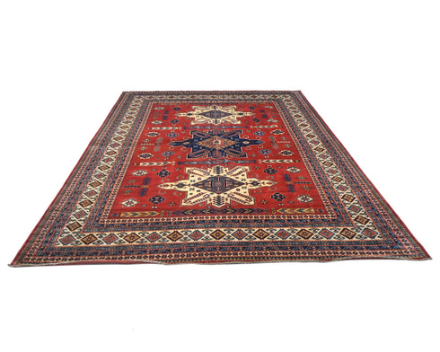 8x11 Ft Red Shirvan Afghan Hand Knotted Geometric Wool Area Rug