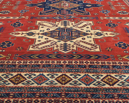 8x11 Ft Red Shirvan Afghan Hand Knotted Geometric Wool Area Rug