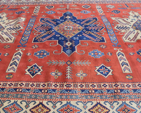 8x11 Ft Red Shirvan Afghan Hand Knotted Geometric Wool Area Rug