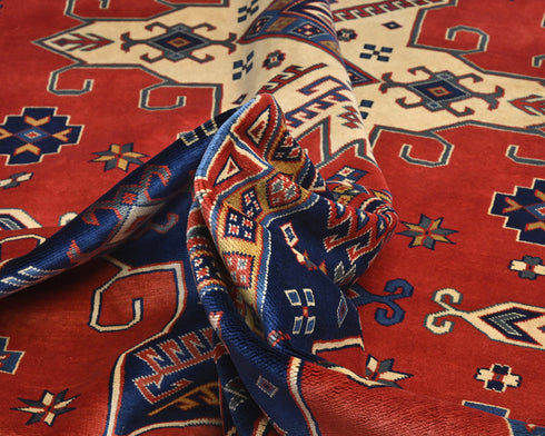8x11 Ft Red Shirvan Afghan Hand Knotted Geometric Wool Area Rug