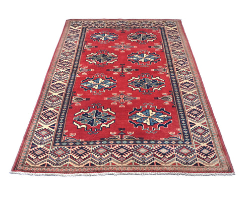 Alfombra tradicional afgana Shirvan roja de lana anudada a mano de 3 x 5 pies