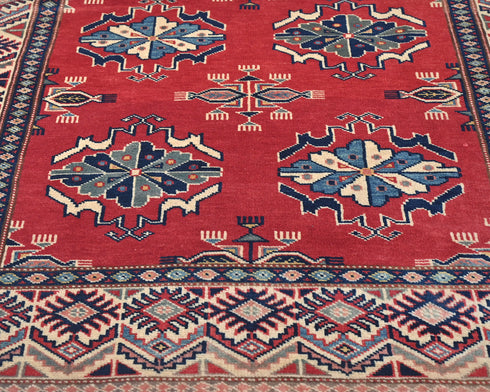 Alfombra tradicional afgana Shirvan roja de lana anudada a mano de 3 x 5 pies