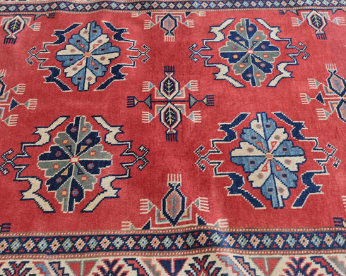 Alfombra tradicional afgana Shirvan roja de lana anudada a mano de 3 x 5 pies