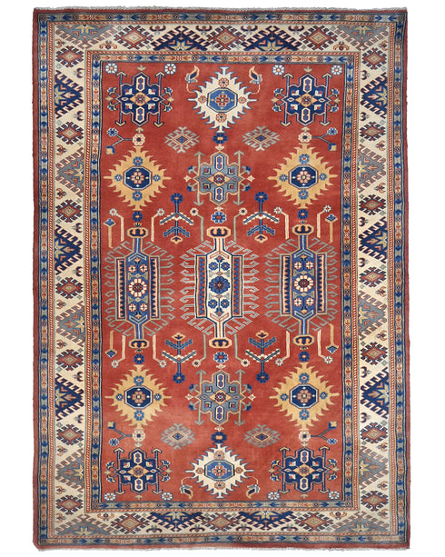 4x6 Ft Red Shirvan Afghan Hand Knotted Geometric Wool Area Rug