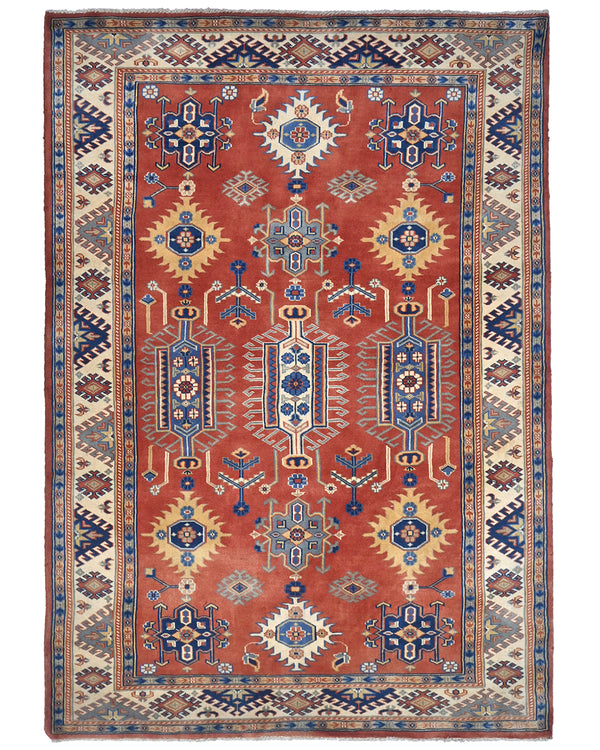 4x6 Ft Red Shirvan Afghan Hand Knotted Geometric Wool Area Rug