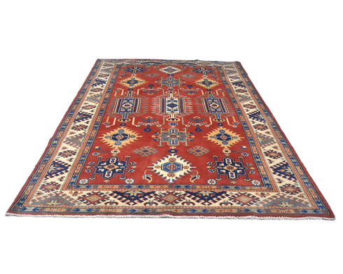 4x6 Ft Red Shirvan Afghan Hand Knotted Geometric Wool Area Rug