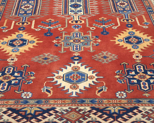 4x6 Ft Red Shirvan Afghan Hand Knotted Geometric Wool Area Rug