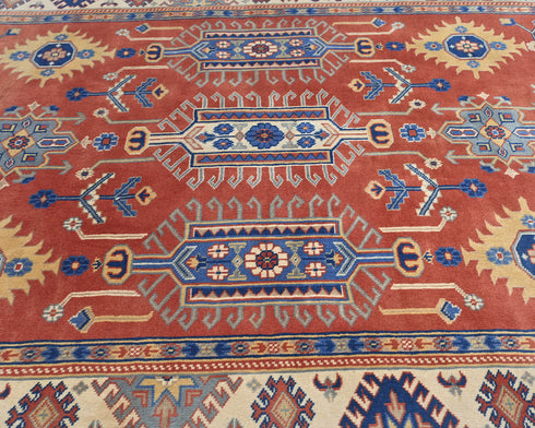 4x6 Ft Red Shirvan Afghan Hand Knotted Geometric Wool Area Rug