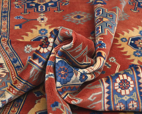 4x6 Ft Red Shirvan Afghan Hand Knotted Geometric Wool Area Rug