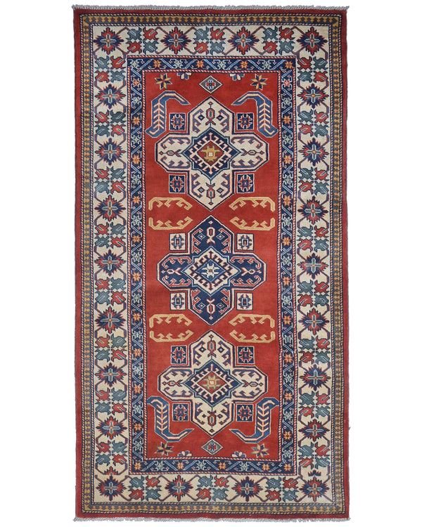 4x6 Feet Shirvan Red Afghan Hand Knotted Geometric Wool Area Rug