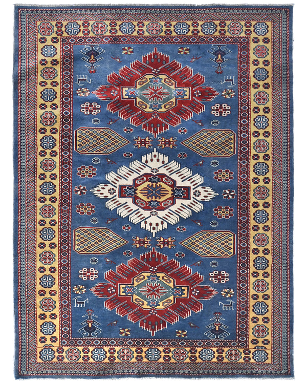 4x6 Blue Shirvan Afghan Hand Knotted Geometric Wool Area Rug