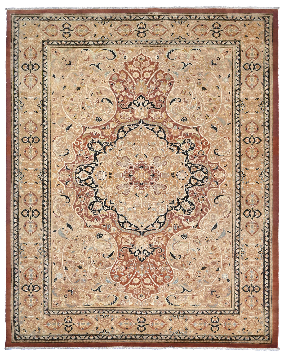 Alfombra de lana anudada a mano, estilo persa oriental, color óxido, 8 x 10