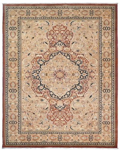 Alfombra de lana anudada a mano, estilo persa oriental, color óxido, 8 x 10