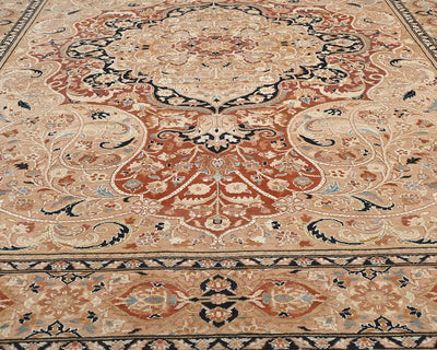Alfombra de lana anudada a mano, estilo persa oriental, color óxido, 8 x 10
