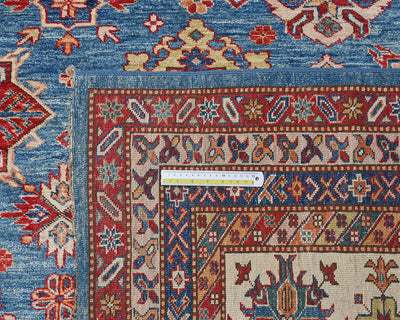 Alfombra cuadrada de lana anudada a mano, color azul Kazak, de 13 x 13 pulgadas