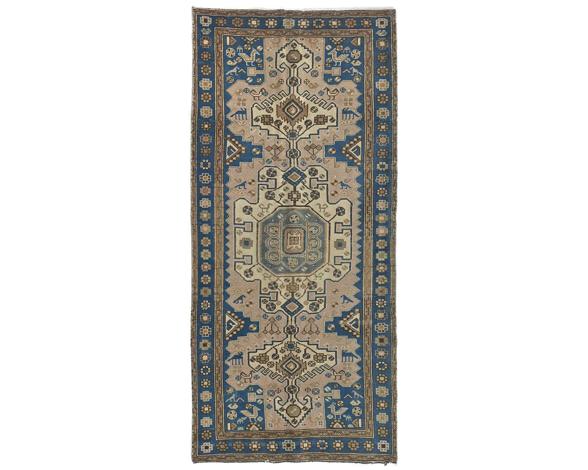 7 Ft Vintage Brown Persian Style Hand Knotted Low Pile Wool Runner Rug