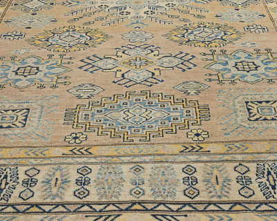 6x8 Kazak Golden Brown Afghan Hand Knotted Geometric Wool Area Rug