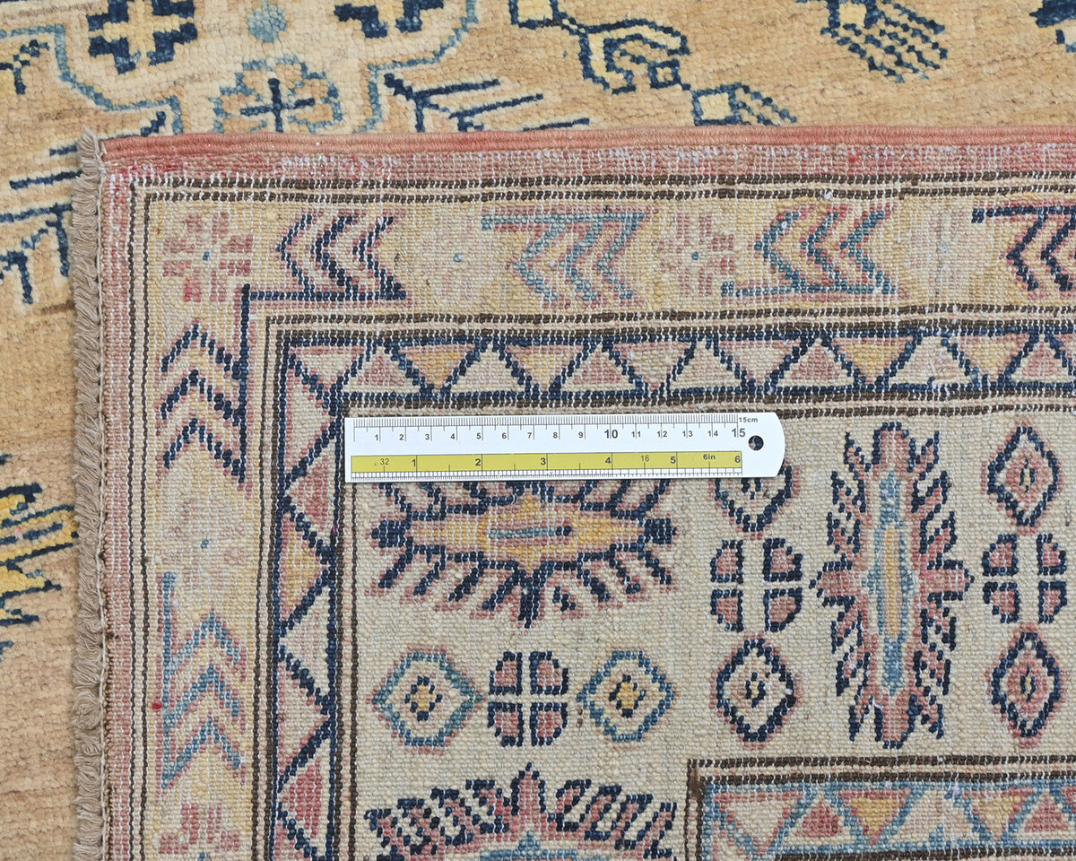 6x8 Kazak Golden Brown Afghan Hand Knotted Geometric Wool Area Rug