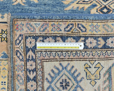 8x11 Ft Blue Kazak Afghan Hand Knotted Geometric Wool Area Rug