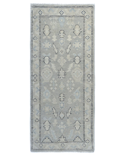 6 Ft Oushak Silver Gray Turkish Hand Knotted Traditional Soft Wool Runner Rug