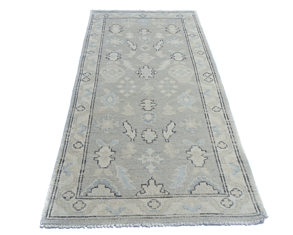 6 Ft Oushak Silver Gray Turkish Hand Knotted Traditional Soft Wool Runner Rug