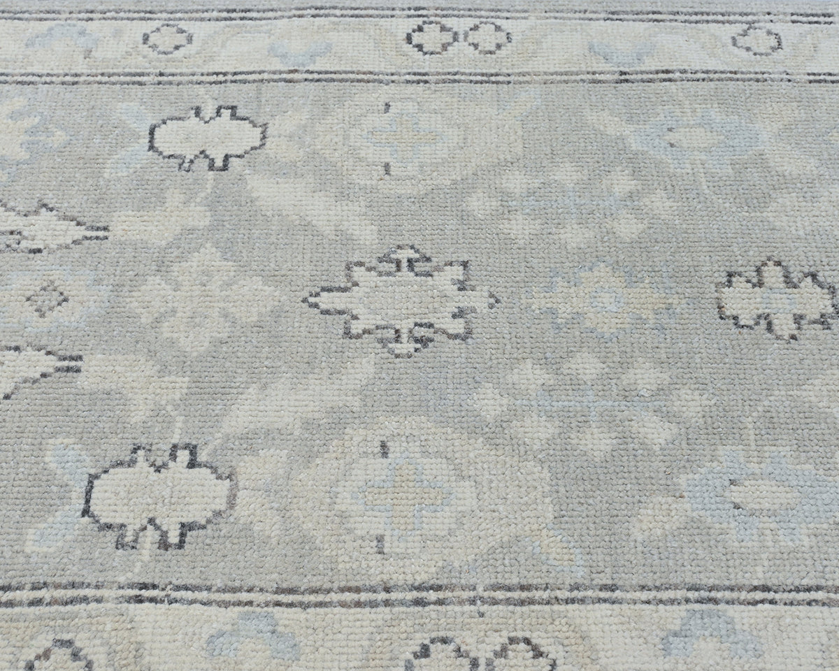 6 Ft Oushak Silver Gray Turkish Hand Knotted Traditional Soft Wool Runner Rug