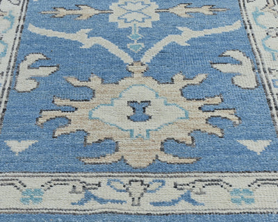 Blue 12 Ft Oushak Turkish Hand Knotted Traditional Soft Wool Runner Rug
