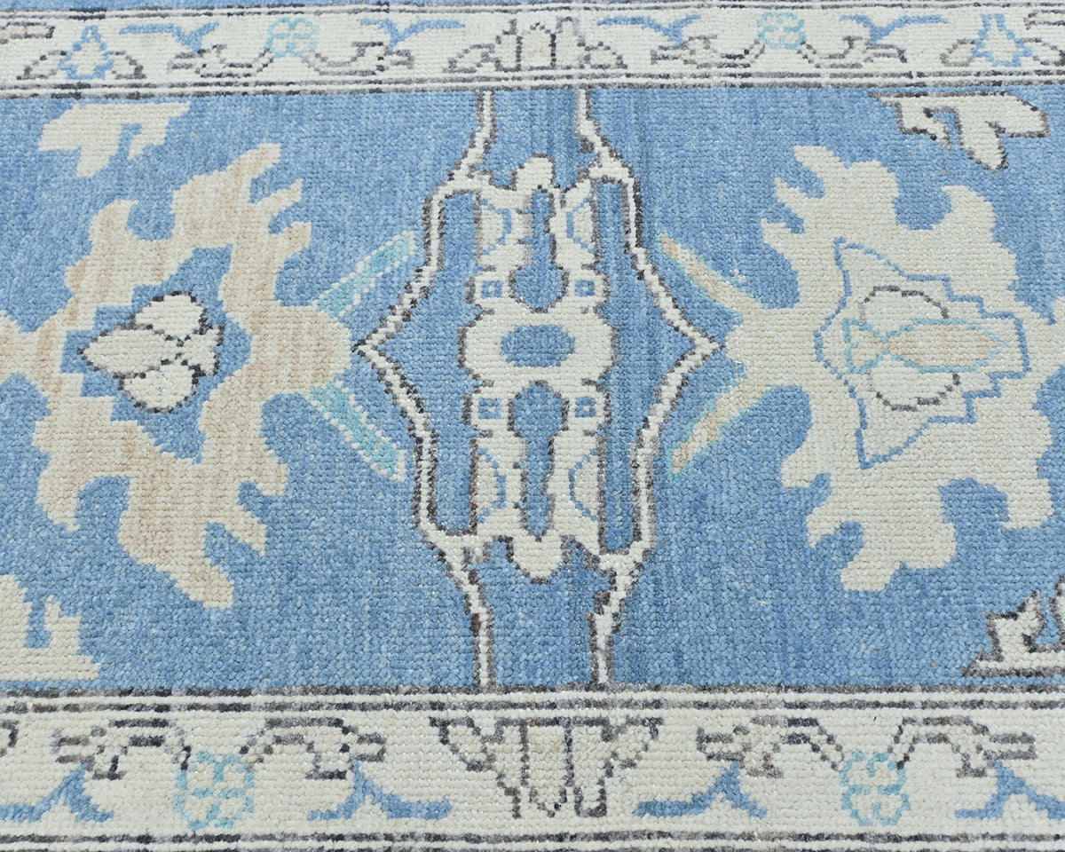 Blue 12 Ft Oushak Turkish Hand Knotted Traditional Soft Wool Runner Rug