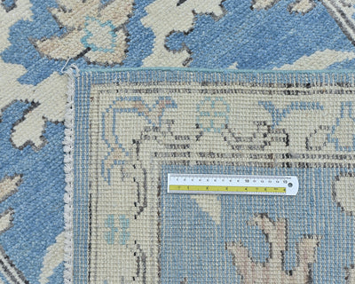 Blue 12 Ft Oushak Turkish Hand Knotted Traditional Soft Wool Runner Rug