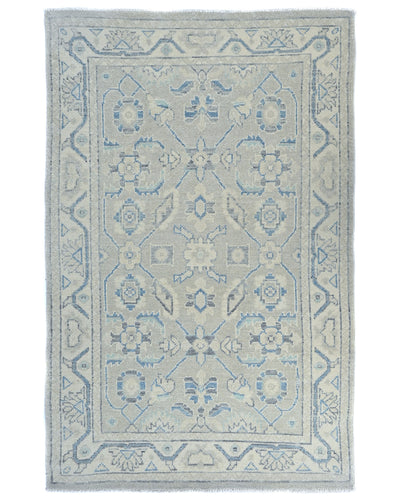 Gray Oushak 4x6 Ft Turkish Hand Knotted Traditional Soft Wool Area Rug