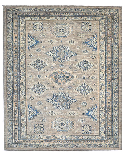 Alfombra afgana de lana geométrica anudada a mano, color marrón kazajo, de 1,8 x 2,7 m