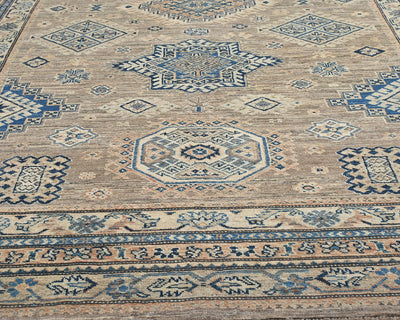 Alfombra afgana de lana geométrica anudada a mano, color marrón kazajo, de 1,8 x 2,7 m