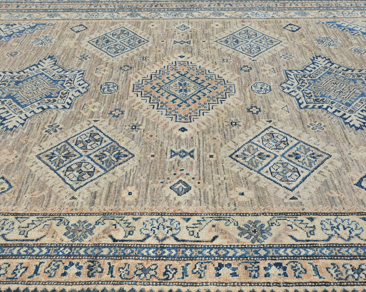Alfombra afgana de lana geométrica anudada a mano, color marrón kazajo, de 1,8 x 2,7 m