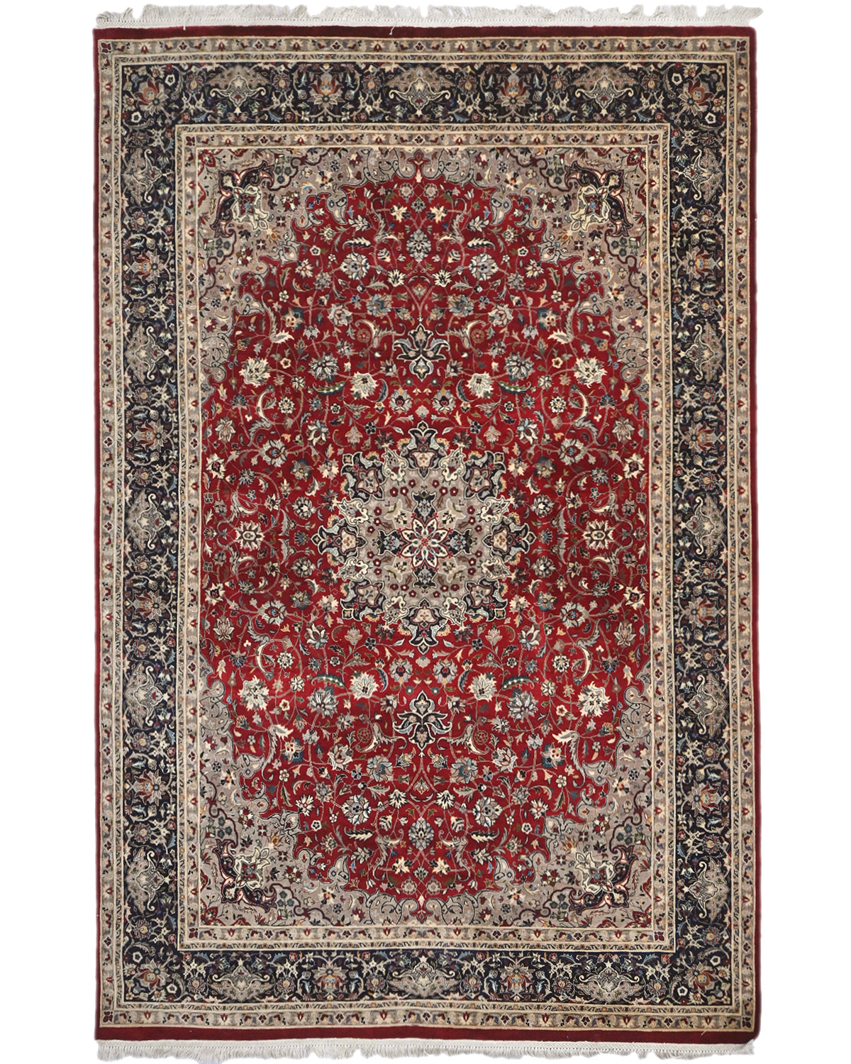 Alfombra de lana anudada a mano, estilo persa oriental, floral, color rojo, 6x9