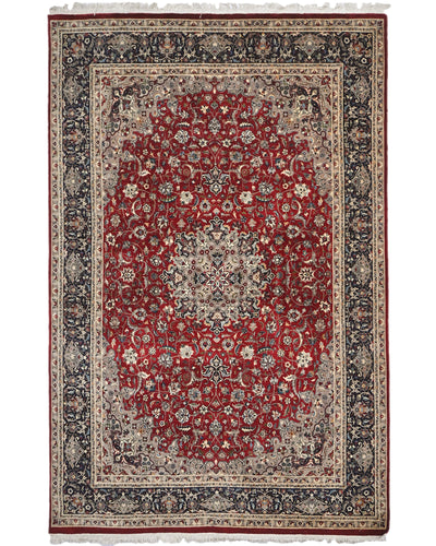 Alfombra de lana anudada a mano, estilo persa oriental, floral, color rojo, 6x9
