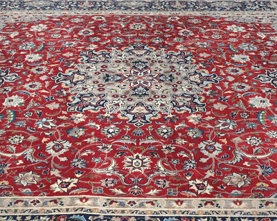 Alfombra de lana anudada a mano, estilo persa oriental, floral, color rojo, 6x9