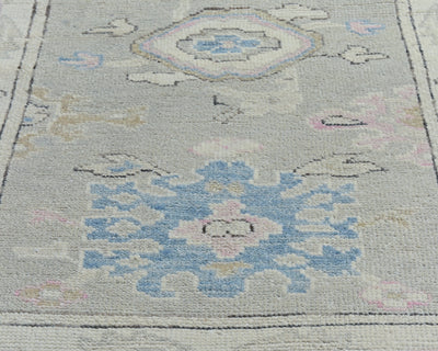 8 Ft Silver Gray Oushak Turkish Hand Knotted Traditional Soft Wool Runner Rug