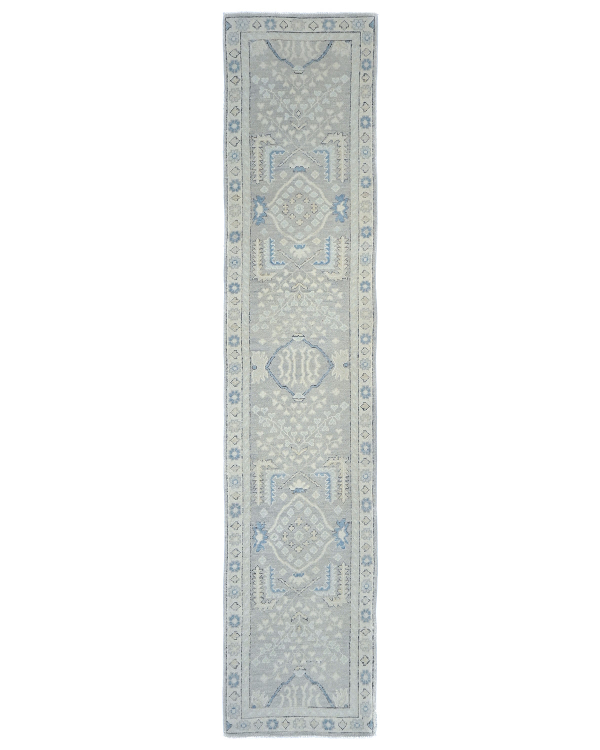 12 Ft Gray Oushak Turkish Hand Knotted Traditional Soft Wool Runner Rug